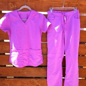 Greys Anatomy lilac/ fuscia scrub top and pants XS